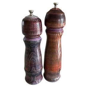 Vintage 11” inch zebrawood salt shaker and pepper grinder set Shef Specialties